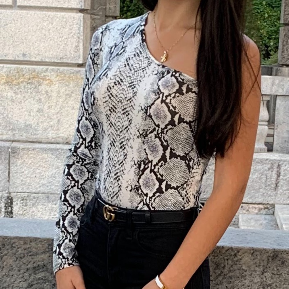 Snake Print One-Shoulder Bodysuit